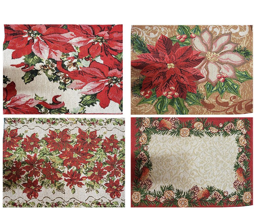 Jogo Americano Gobelin Estampa Floral Natal Bico de Papagaio 33x45cm 4  Peças - Magizi