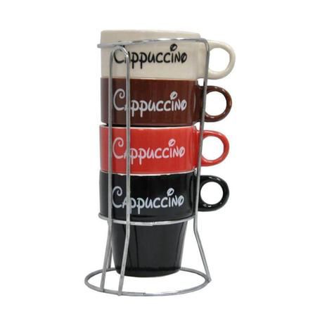 Jogo 6 Xícaras Café Chá Cappuccino Kit Cerâmica Suporte Inox