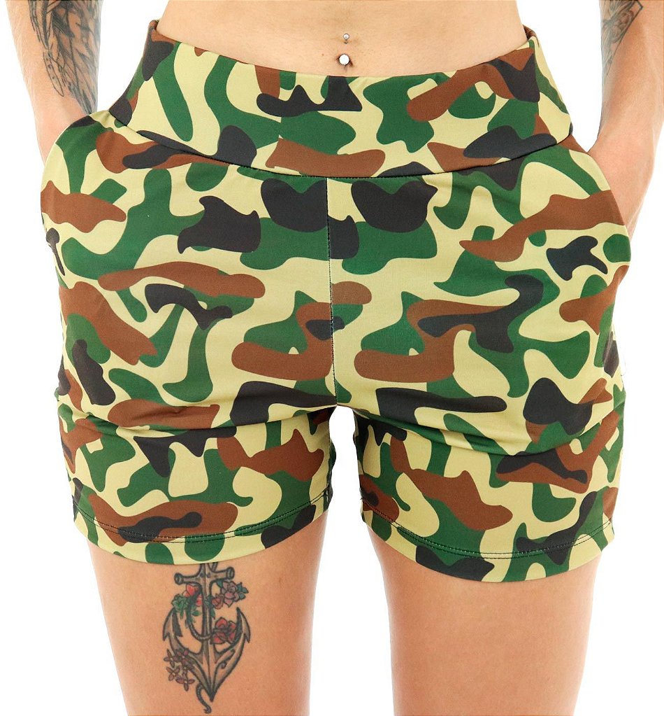 Short estampa militar feminino Clearance