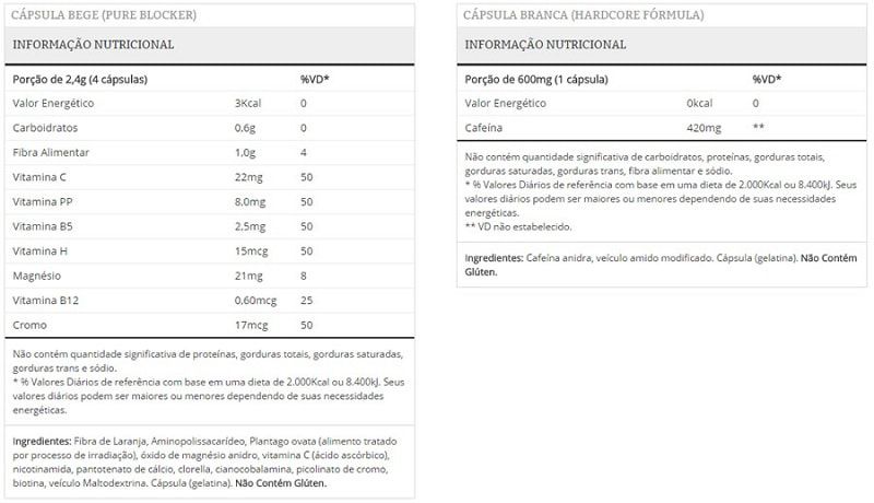Tabela Nutricional Sineflex Hardcore