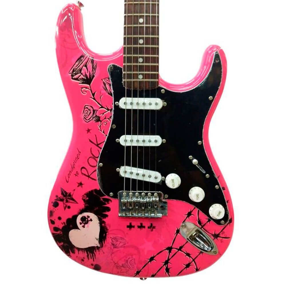Strato Guitar Rosa Guitarra Eletrica Rosa E Preta