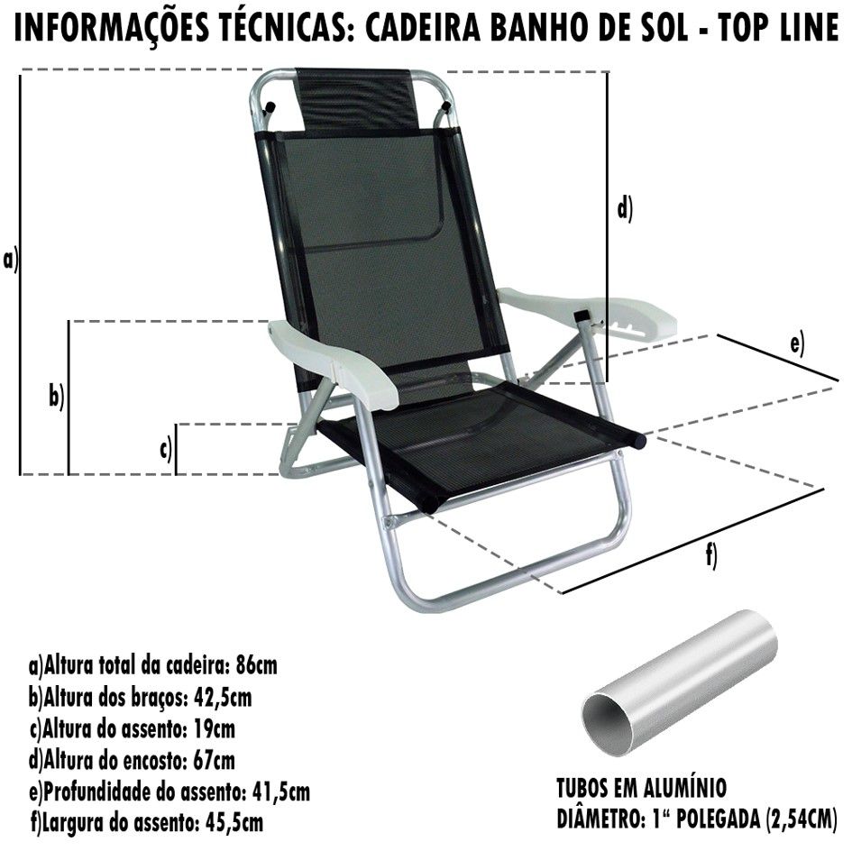 Cadeira Reclinável Top Line 5 Posições Com Almofada E Porta Copos