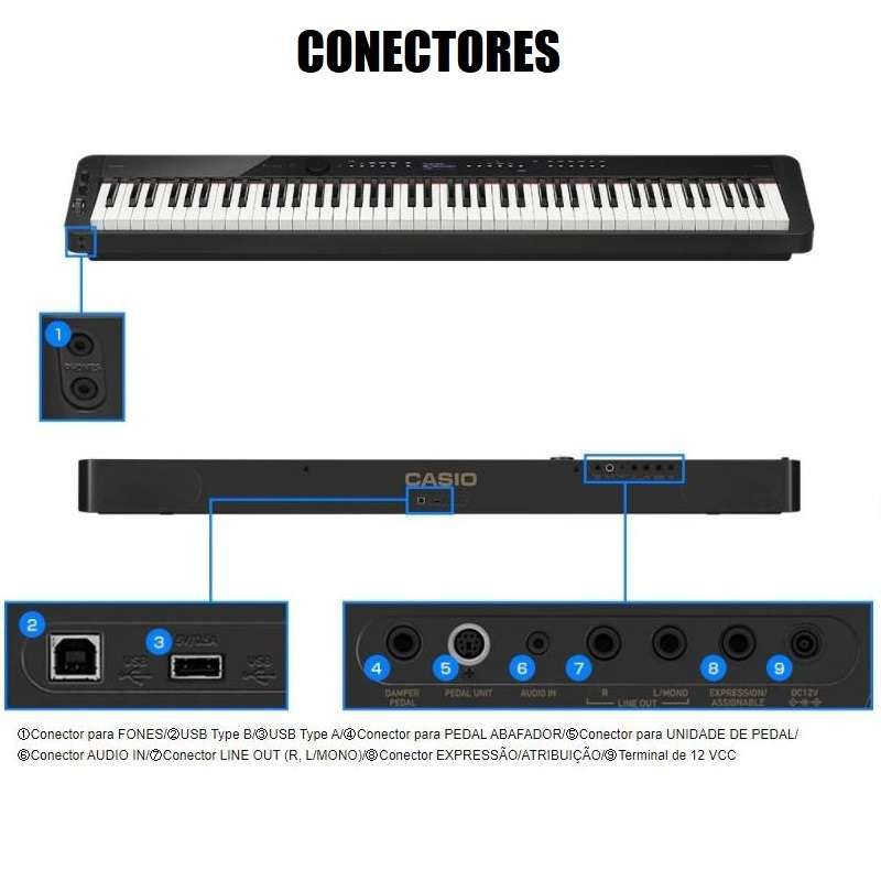 Piano Digital Casio Privia PX-S3100 com Estante e Pedal - Super