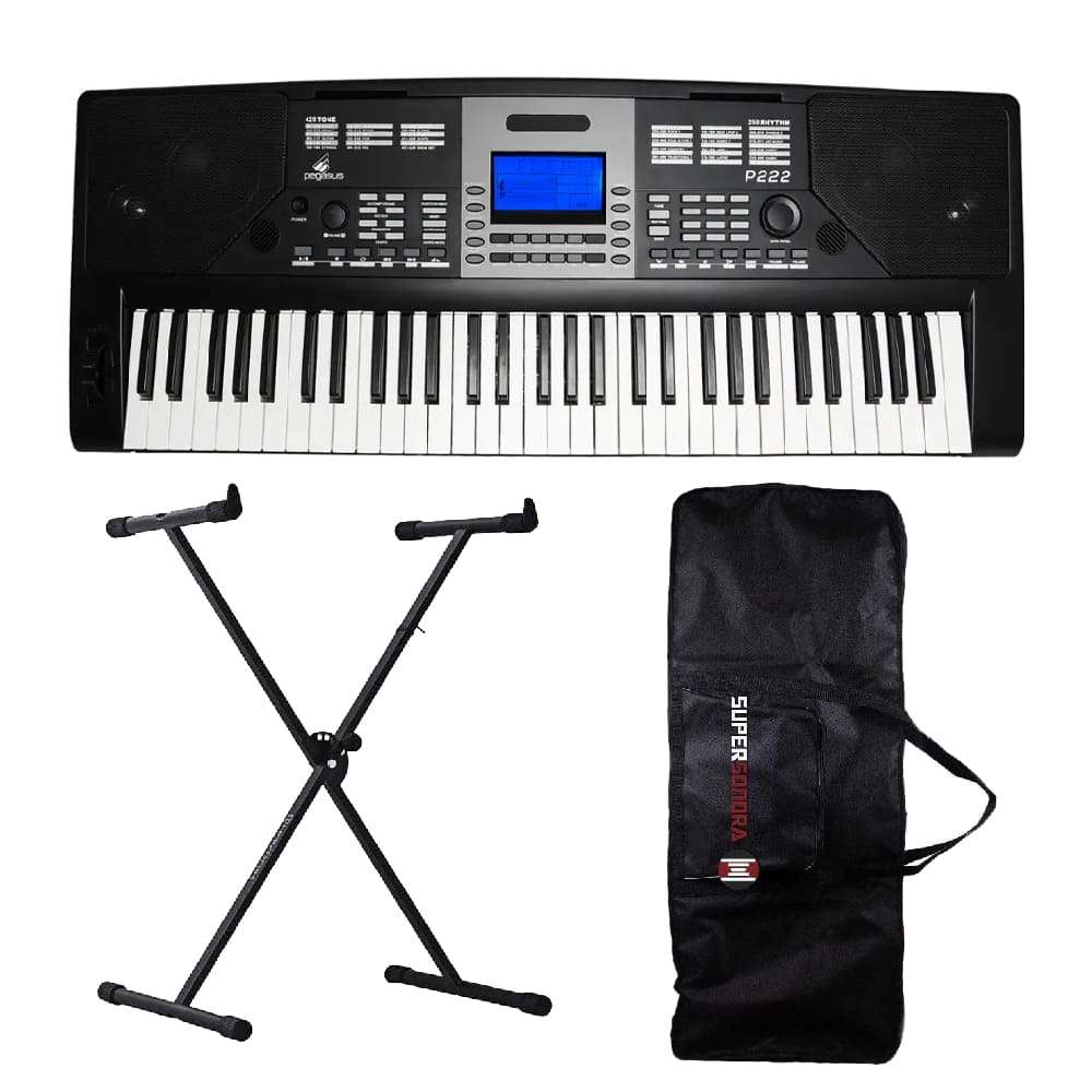 Teclado Musical Pegasus P222 com Suporte e Capa - Super Sonora