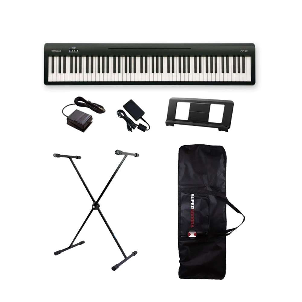 Piano Digital Roland FP-10 Preto + Suporte E Capa - Super Sonora