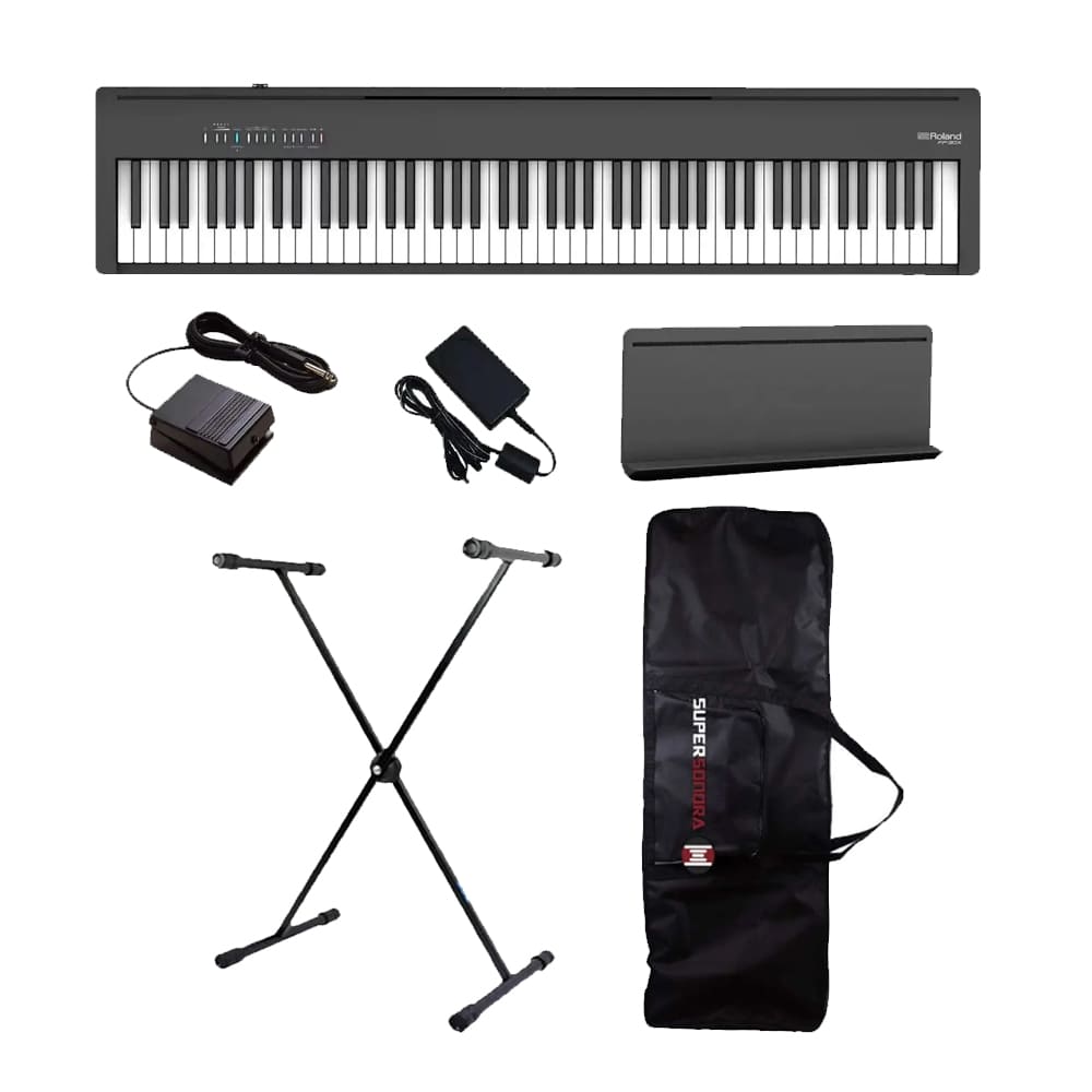 Piano Digital Roland FP-30X Preto + Suporte Em X + Capa - Super