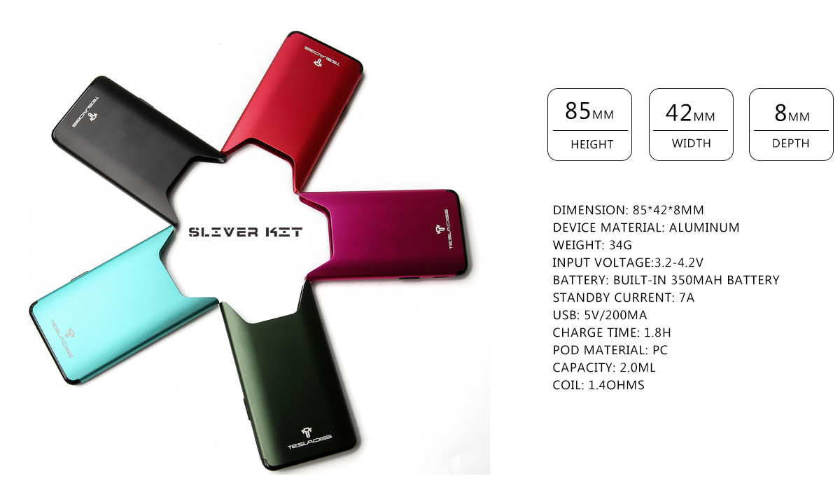 Kit Pod Sliver - 350Mah - Teslacigs 5 Kit Pod Sliver 350Mah - Tesla