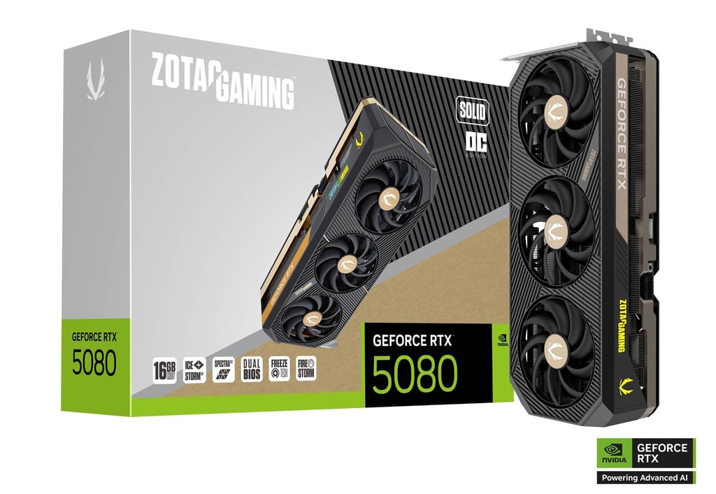 Placa de Video Zotac GeForce RTX 5080 SOLID OC 16GB GDDR7 256 bit