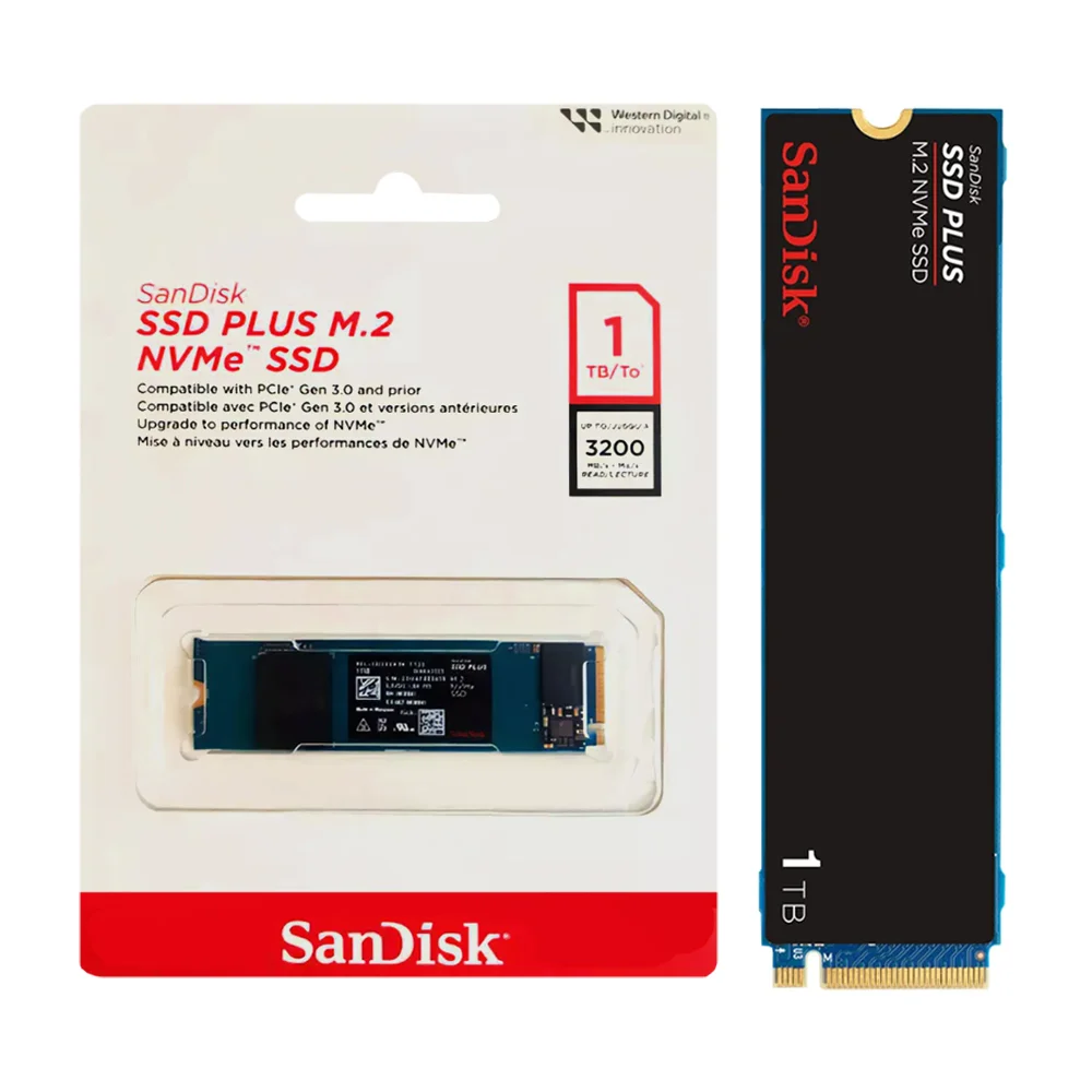 SSD Sandisk Plus 1TB, M.2 2280 NVMe Pcie Gen 3.0, Leitura 3200MB/s