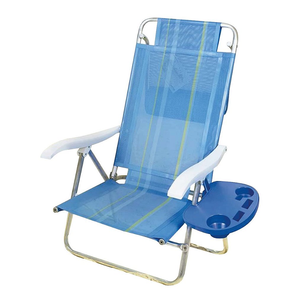 Cadeira de Praia, dobrável e reclinável com bolsa térmicae Porta Copo