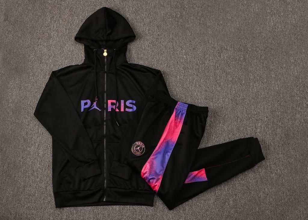 Conjunto PSG Jordan Paris Jaqueta Preto com Capuz Viagem Unissex