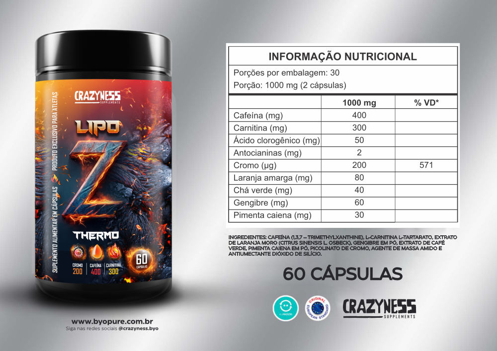 Lipo Z Thermo 60 Caps Crazyness | Termogênico para Emagrecer