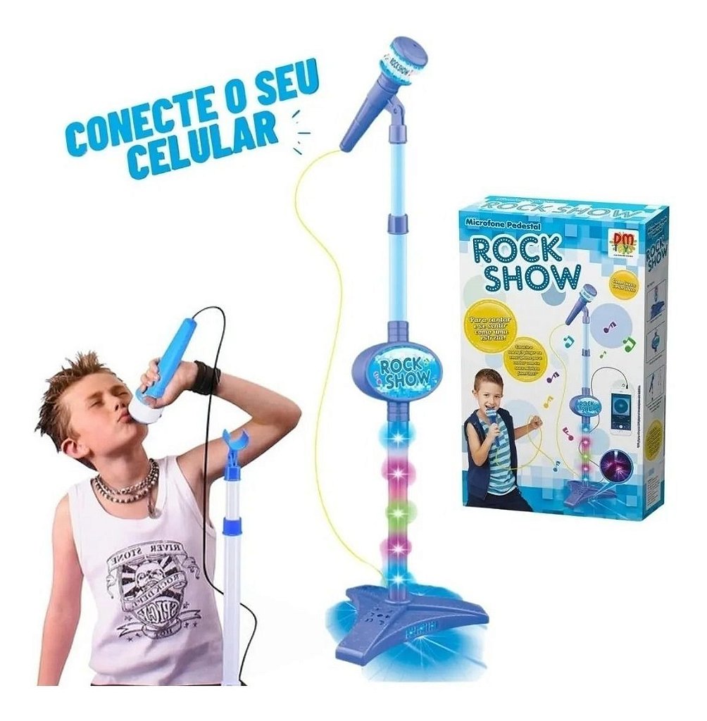 Microfone Infantil Brinquedo Pedestal Karaoke Menino - Cor Azul - Glumi