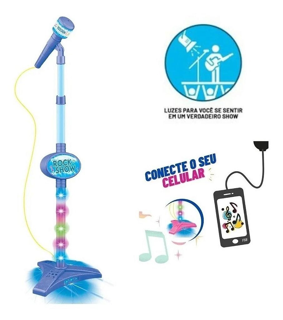 Microfone Infantil Brinquedo Pedestal Karaoke Menino - Cor Azul - Glumi