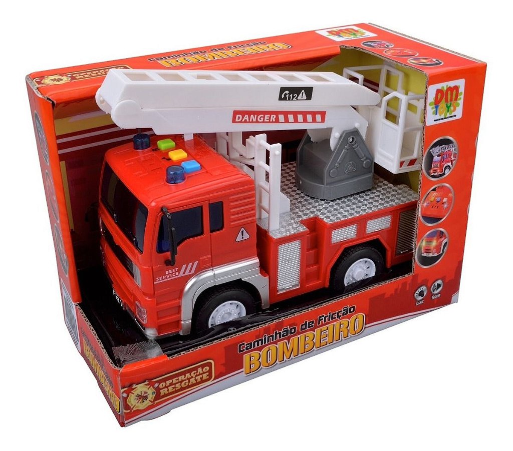 Brinquedo Caminhão Miniatura Bombeiros Resgate Vermelho A Fricção