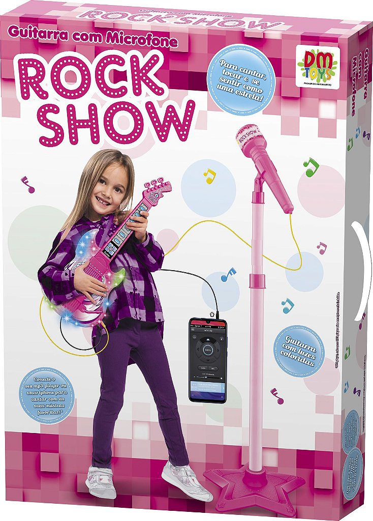 Microfone Infantil Brinquedo para Criança com Pedestal e conexão Mp3 para  Menina - Cor Rosa - Glumi