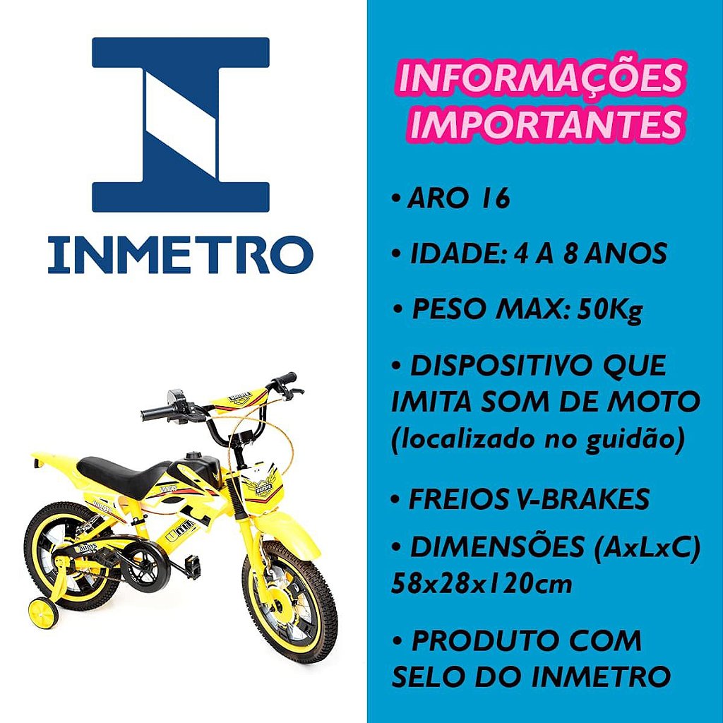 Bike Moto Cross Amarela Aro 16, Uni Toys, 1173 