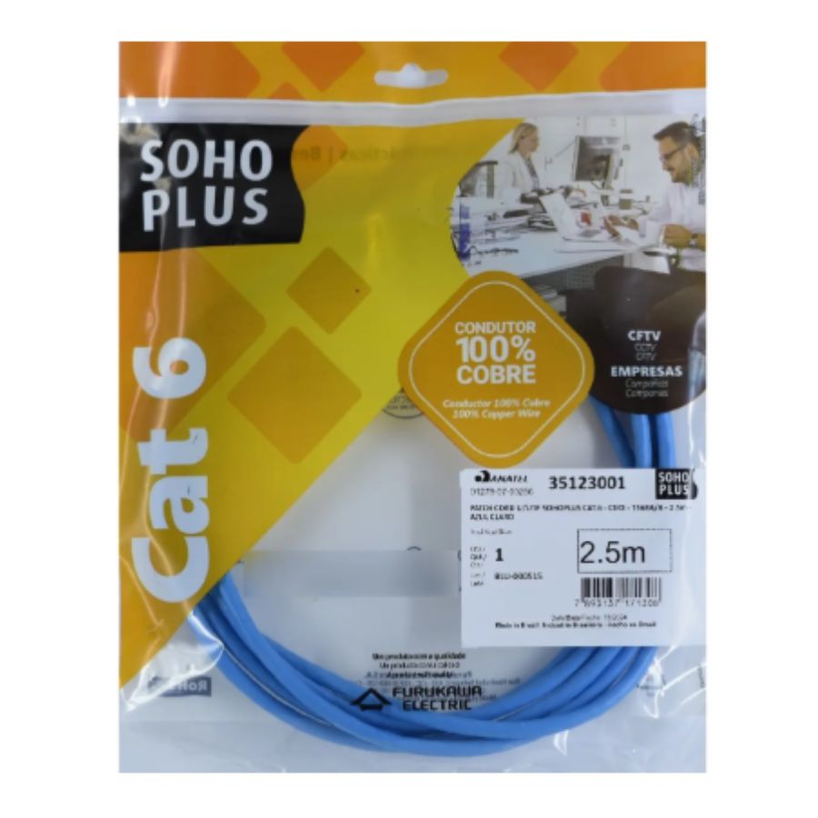 Patch Cord U/utp Furukawa Sohoplus Cat6 Cmx 2.5m Azul Claro