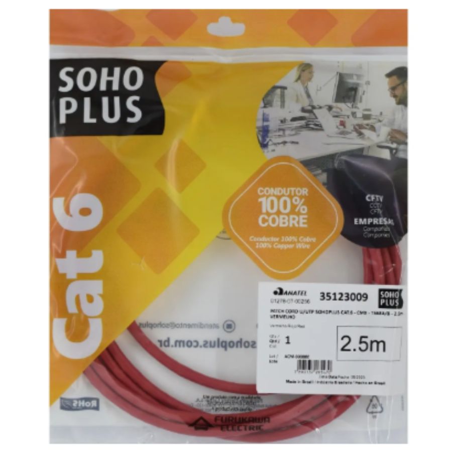 Patch Cord U/utp Furukawa Sohoplus Cat6 Cmx 2.5m Vermelho