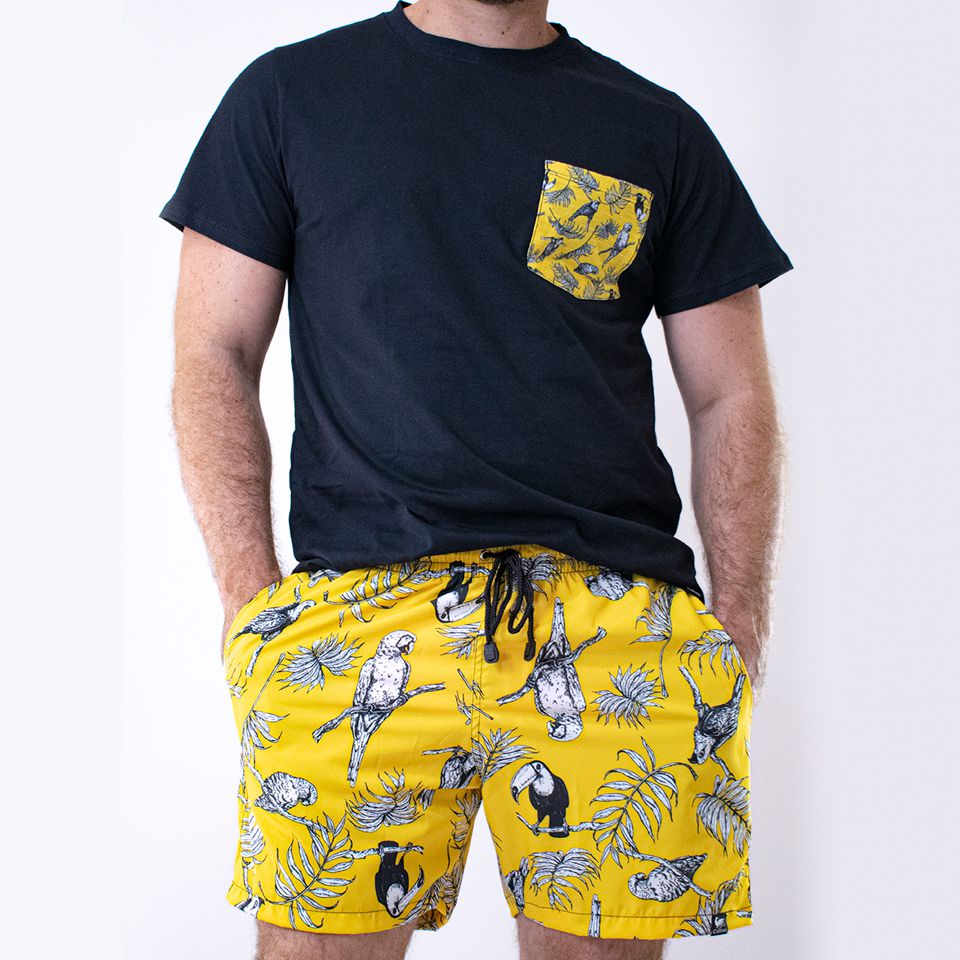 Kit Shorts + Camiseta Bolso Estampado - Tropical Amarelo - Calliari