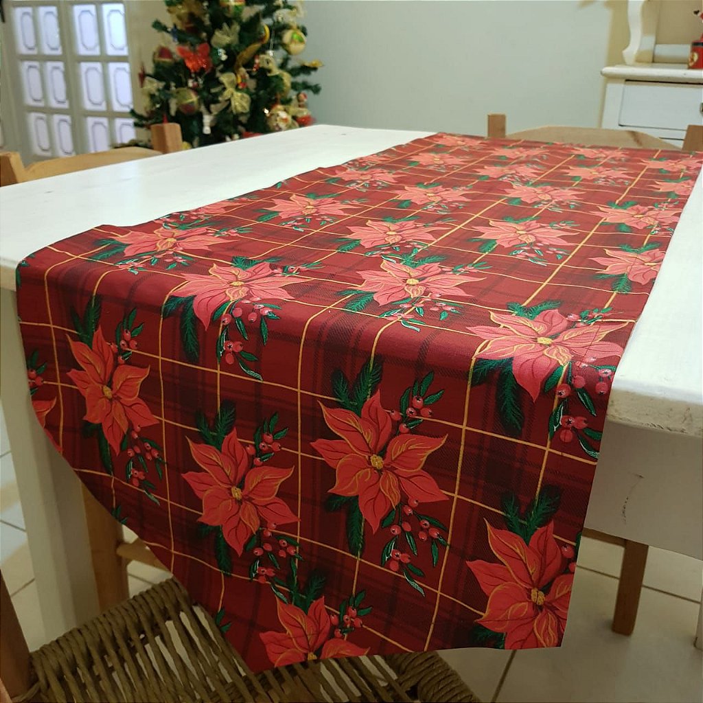 Trilho de Mesa Xadrez Vermelho Natal 160cm - Villa Pano