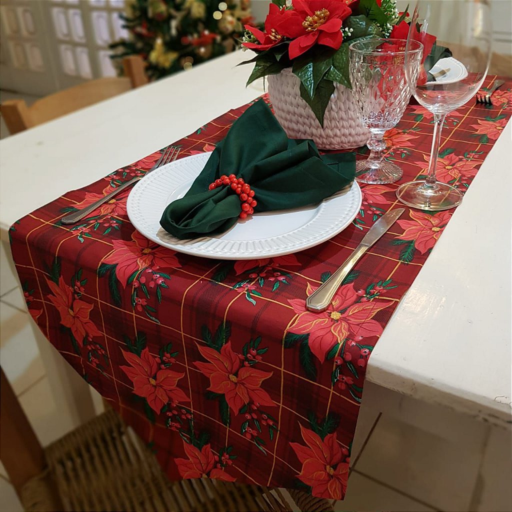 Trilho de Mesa Xadrez Vermelho Natal 160cm - Villa Pano