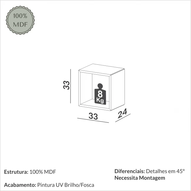Nicho Retangular de Parede Moderno 33cm em MDF Freijó e Off White
