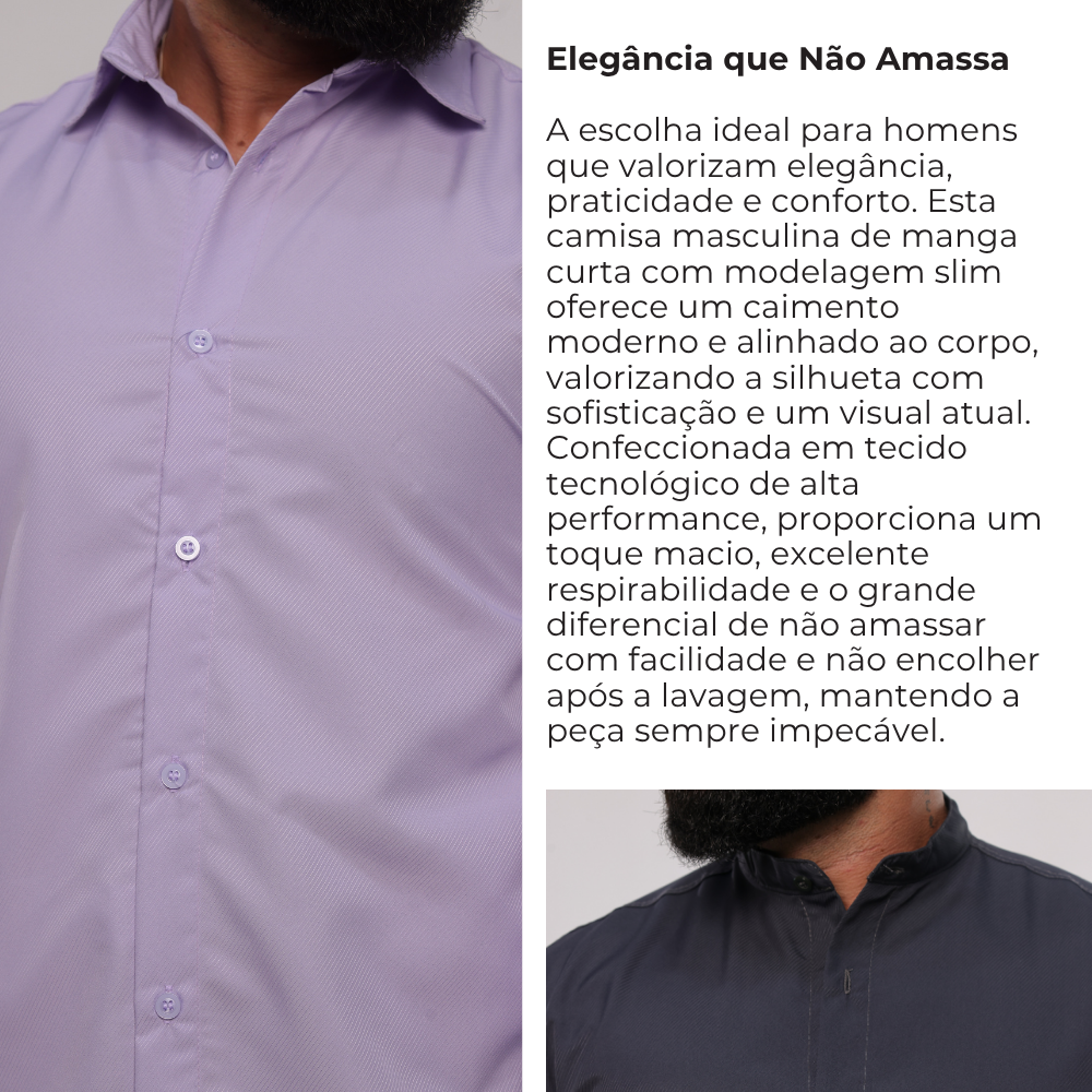 Camisa masculina manga curta em tecido tecnológico