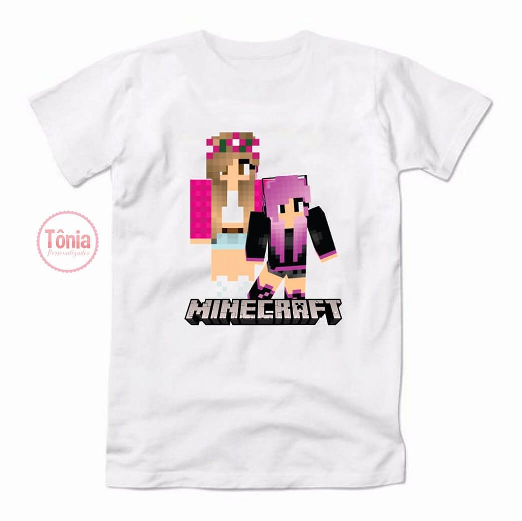 Minecraft menina rosa camiseta branca - Tônia Personalizados