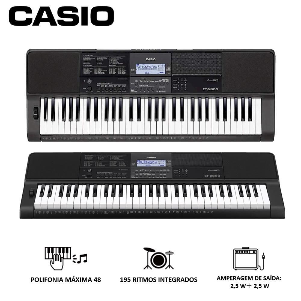 Kit Teclado Casio CT-X800 c/ Fonte + Capa + Suporte + Pedal