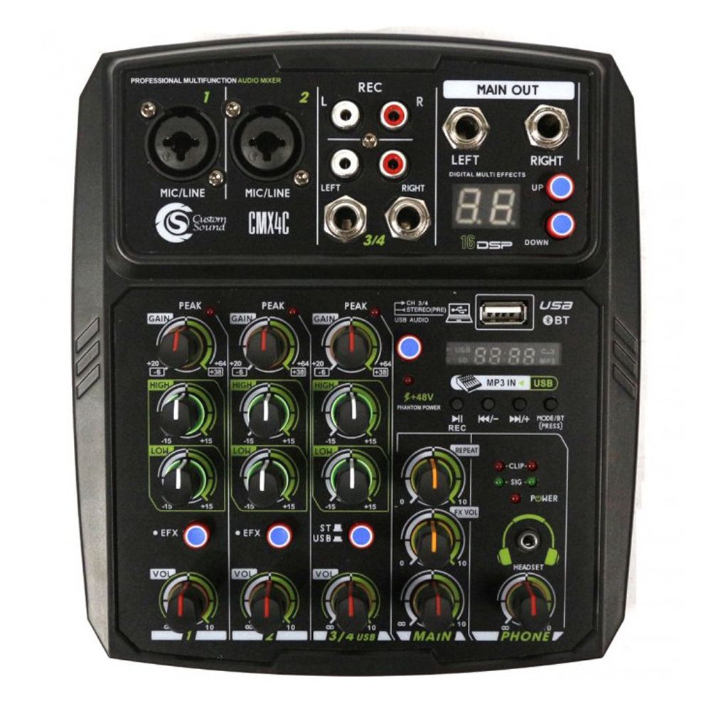 Mixer Mesa de Som 4 Canais USB Bluetooth CMX 4C Preto - Custom