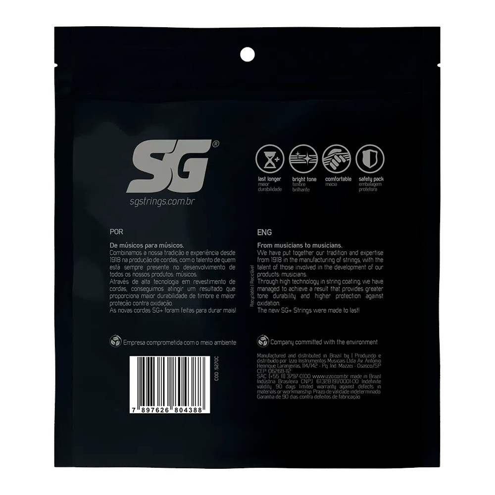Encordamento baixo 5 cordas Strings SG Niquel Coated - AudioDriver