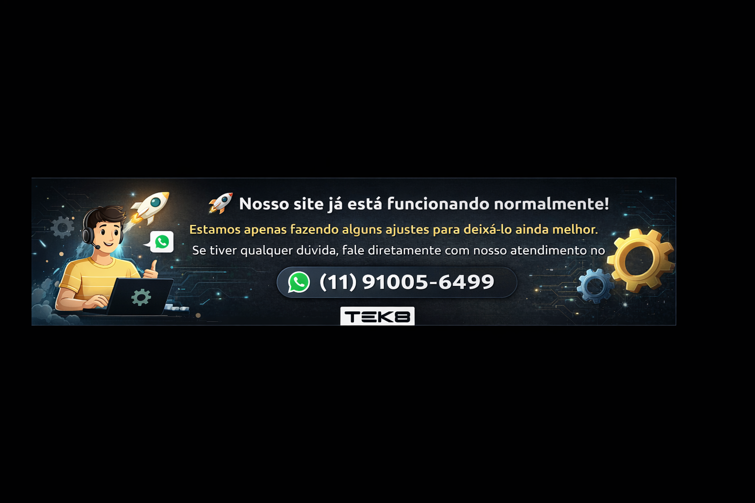 Aviso – Site em ajustes (WhatsApp)