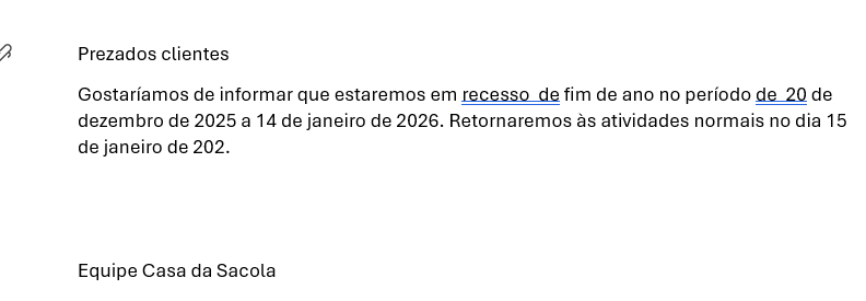 RECESSO FINAL DE ANO