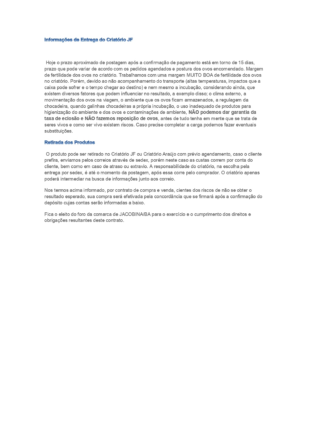 INFORMAÇÕES DE ENTREGA