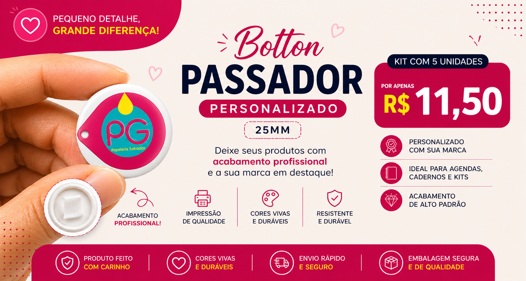 BOTTON PASSADOR DE ELASTICO 25MM - 5 UNIDADES