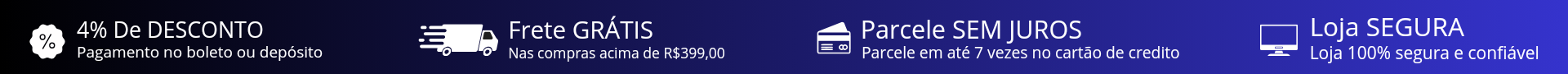 Informativo frete,desconto,parcelamento, segurança
