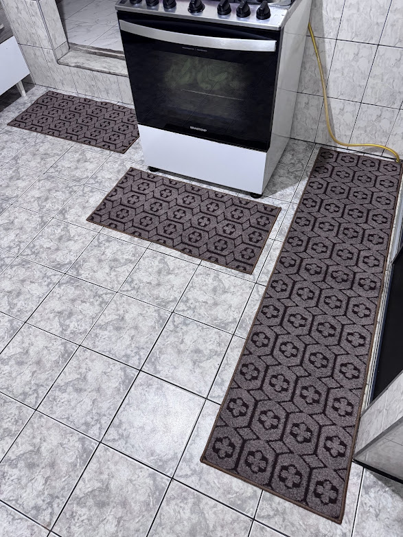 Jogo de Tapete Cozinha Passadeira e Capacho 3 Peças Atlanta Marrom