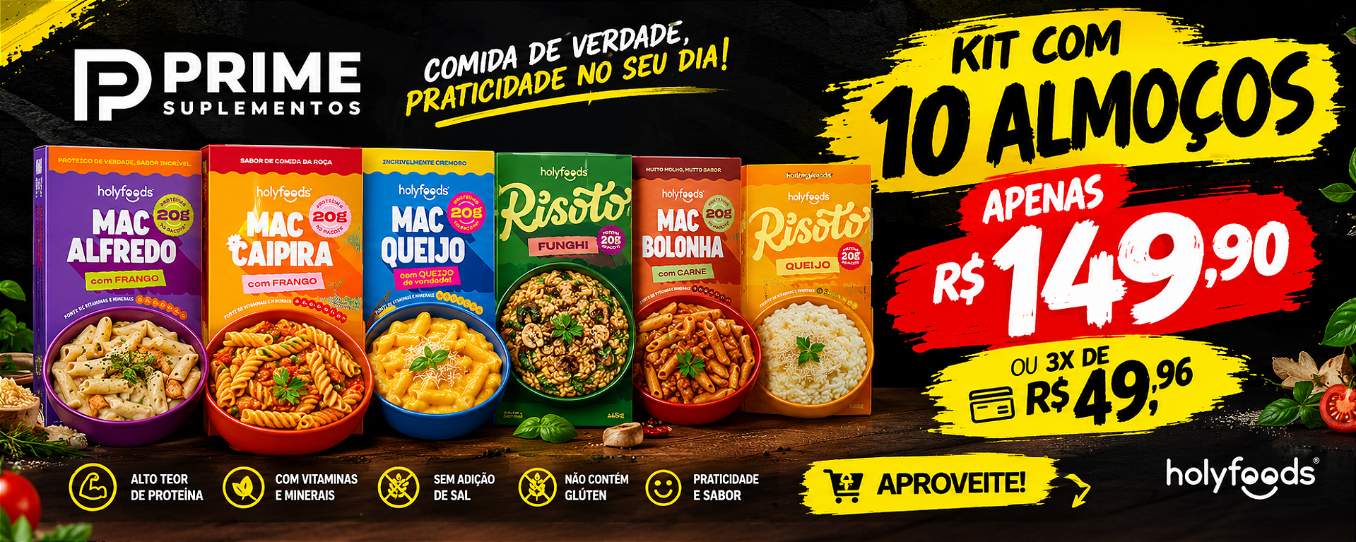 Kit com 10 Holyfoods Comida Saudável e Proteica