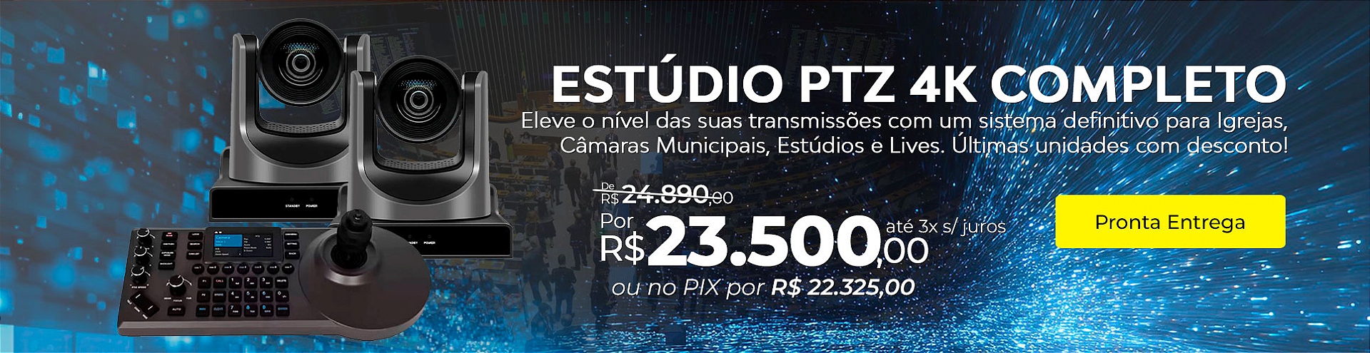 Kit com 2 Câmeras RP PTZ 4K 20x e Controladora