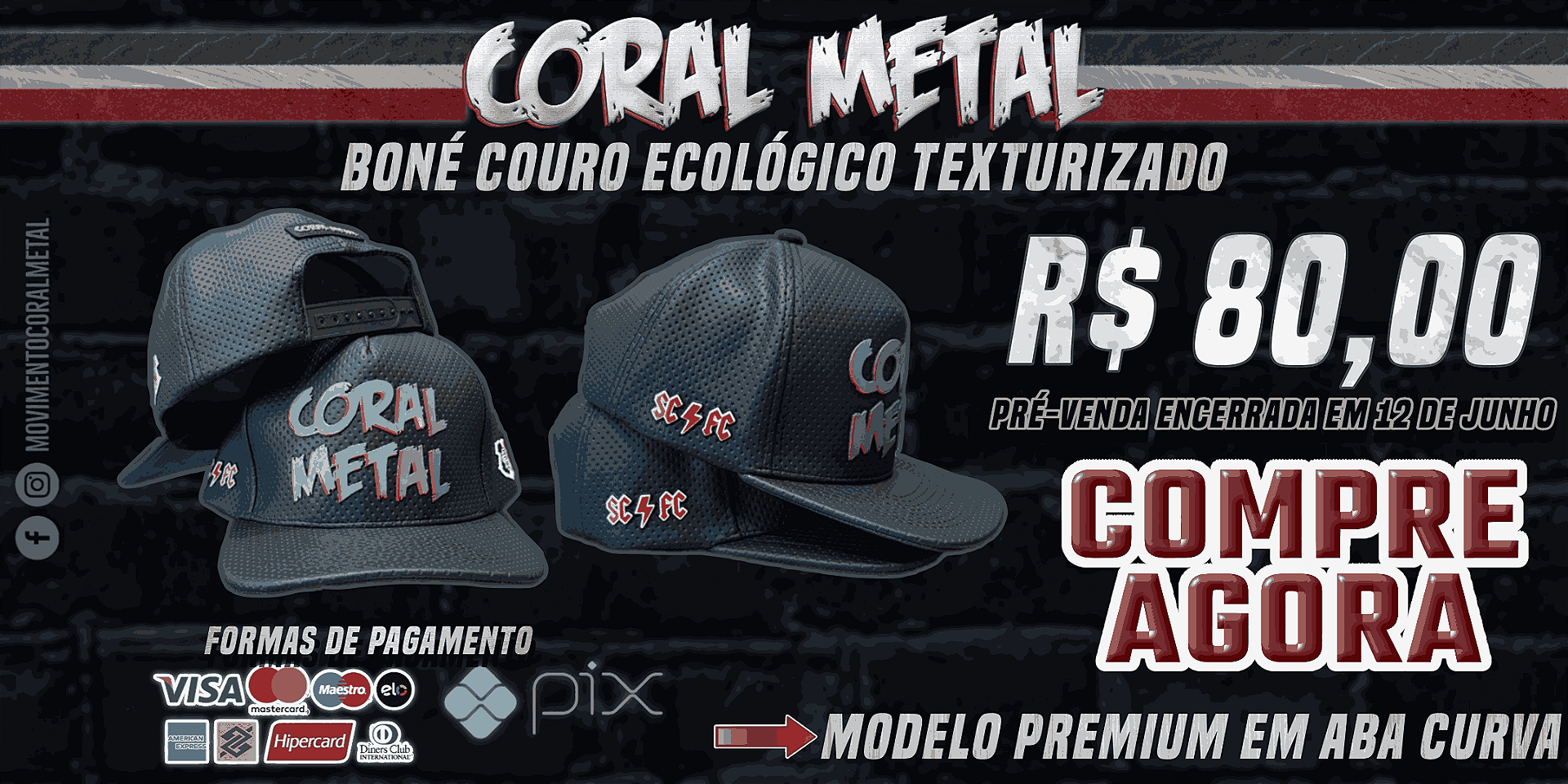 BONÉ CORAL SCFC - COURO ECOLÓGICO TEXTURIZADO
