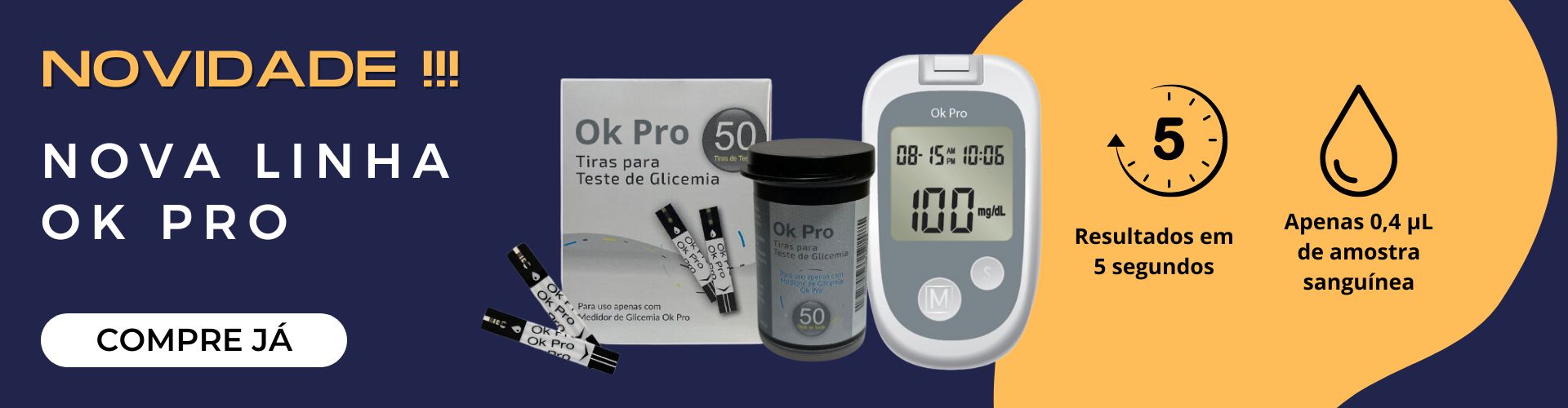 medidor tiras glicemia glicose diabetes ok pro novo produto
