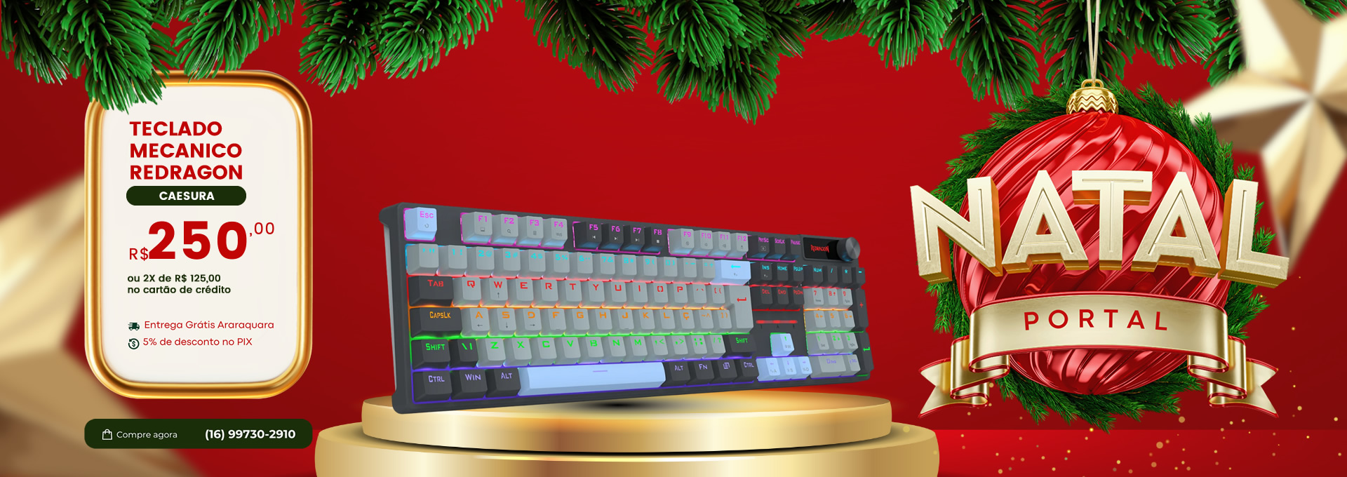 TECLADO MECANICO REDRAGON CAESURA BRANCO/AZUL USB RGB DUST PROOF SWITCH BROWN