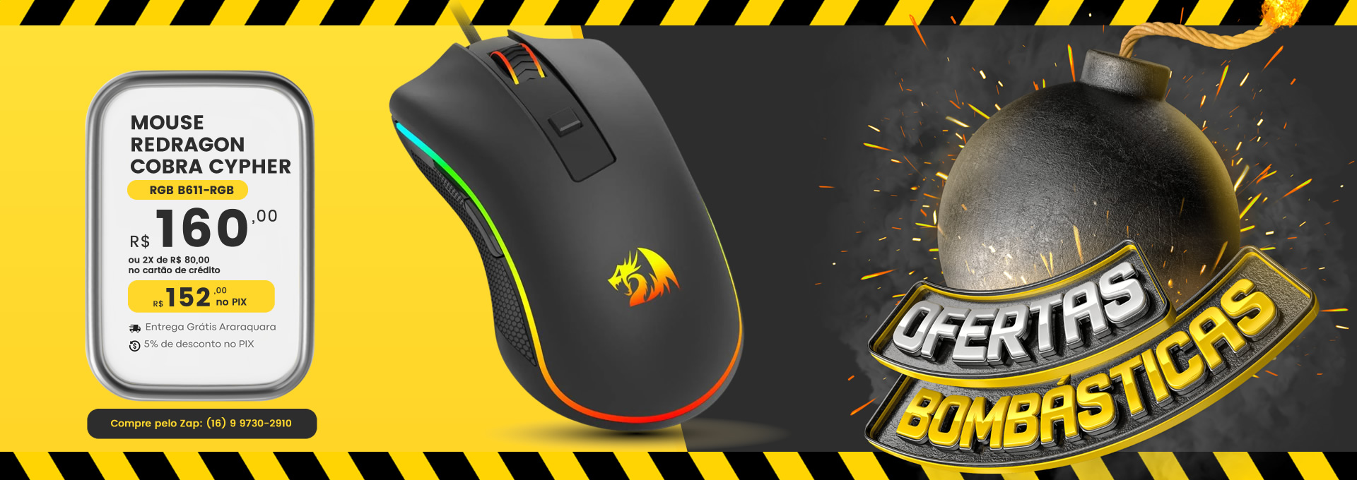 MOUSE REDRAGON COBRA CYPHER LITE RGB PRETO B611-RGB