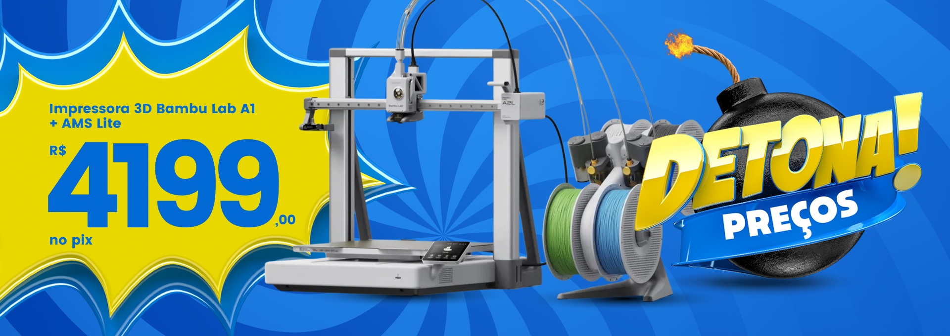 Impressora 3D Bambu Lab A1 Combo, Com AMS Lite, Velocidade 500 mm/s, Sistema Multicores, Tela IPS Touch e Wi-Fi Bivolt