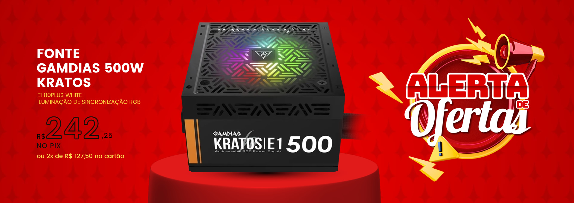 FONTE GAMDIAS 500W KRATOS E1 80PLUS WHITE