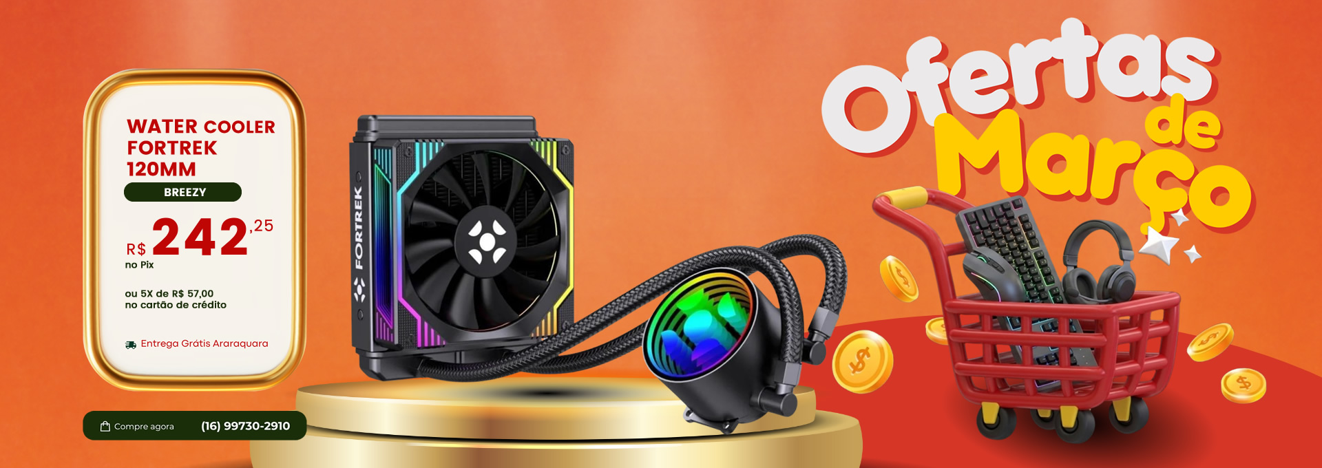 WATER COOLER FORTREK 120MM BREEZY INTEL/AMD PRETO RGB