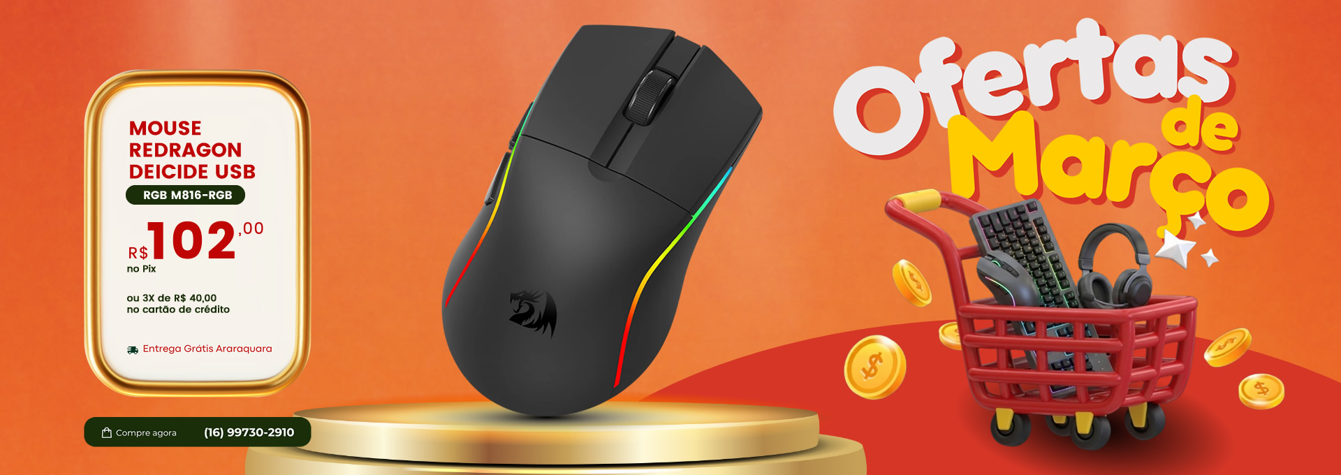 MOUSE REDRAGON DEICIDE USB RGB M816-RGB