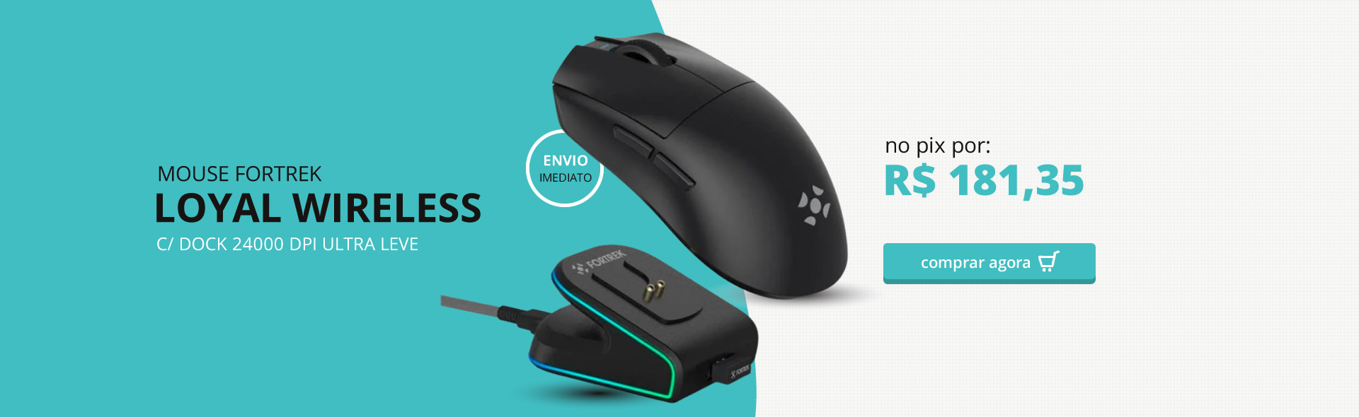 MOUSE FORTREK LOYAL WIRELESS C/ DOCK 24000 DPI ULTRA LEVE