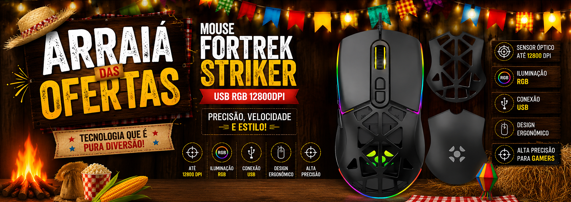 MOUSE FORTREK STRIKER USB RGB 12800DPI